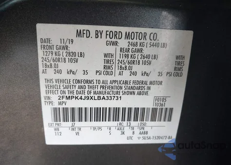 2020 Ford Edge Sel from USA, damaged, VIN 2FMPK4J9XLBA33731